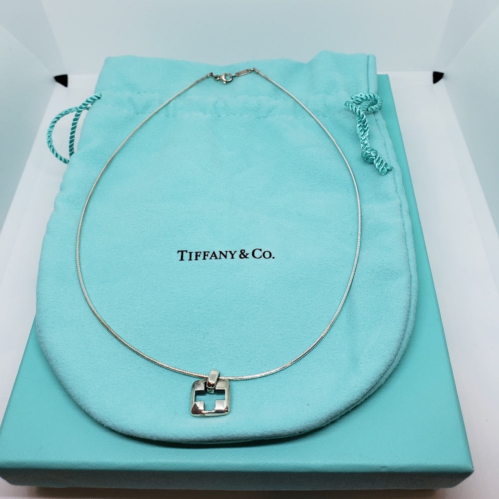 Tiffany & Co. Open Cross Square Omega Choker Sterling Silver 925